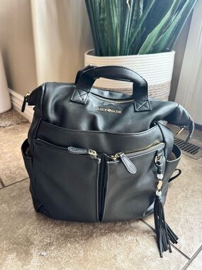 Lily Jade Black Vegan Leather Baby Bag - Convertible Diaper Backpack